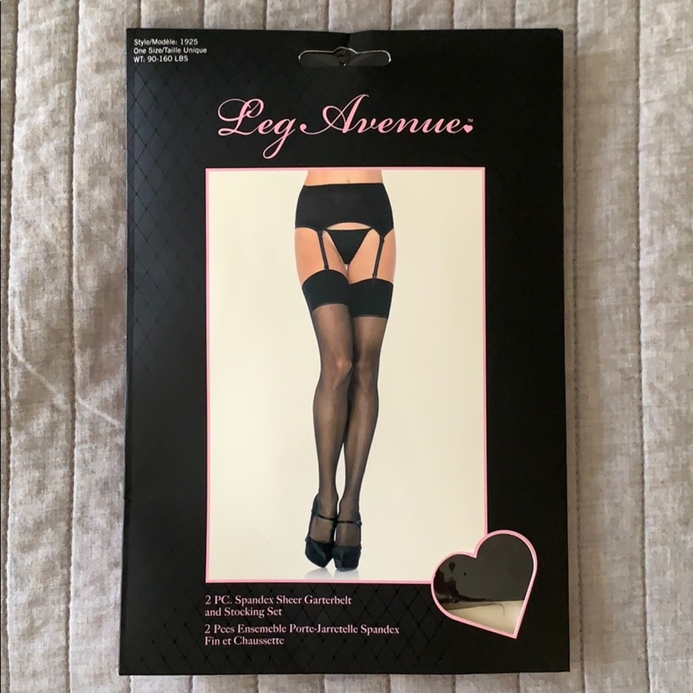 2 PC Spandex Sheer Garter Belt and Stocking Set